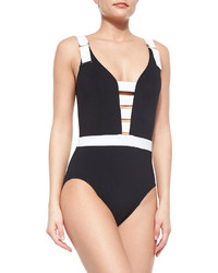 Karla Colletto Strappy High Back One Piece Swimsuit Blackwhite