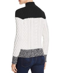 Aqua Cashmere Color Block Cable Knit Cashmere Sweater