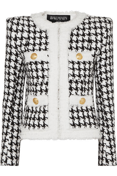 Balmain Button Embellished Houndstooth Tweed Blazer, $2,047 | NET-A ...