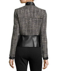Catherine Malandrino Catherine Faux Leather Trim Tweed Jacket Blackwhite