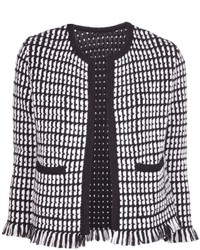 BLACK AND WHITE STRAIGHT-FITTED HOUNDSTOOTH TWEED GILT CC-LOGO JACKET, SIZE  36 — KERN1 STORE