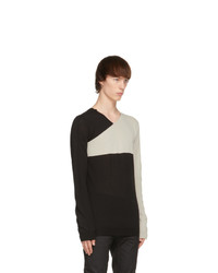 Rick Owens Black And Beige Wool And Cotton V Neck Sweater