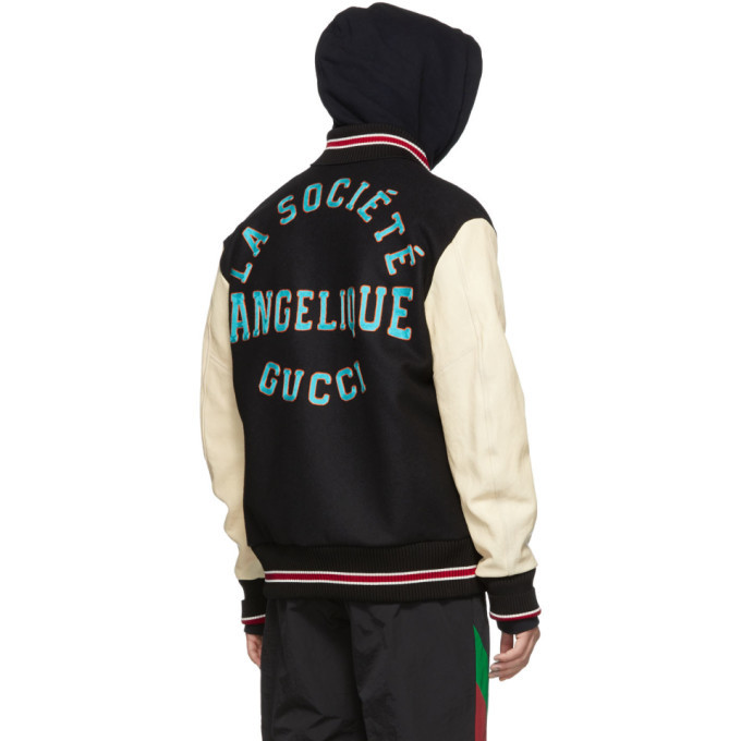 Gucci Black And White Patch Bomber Jacket, $5,500 | SSENSE | Lookastic