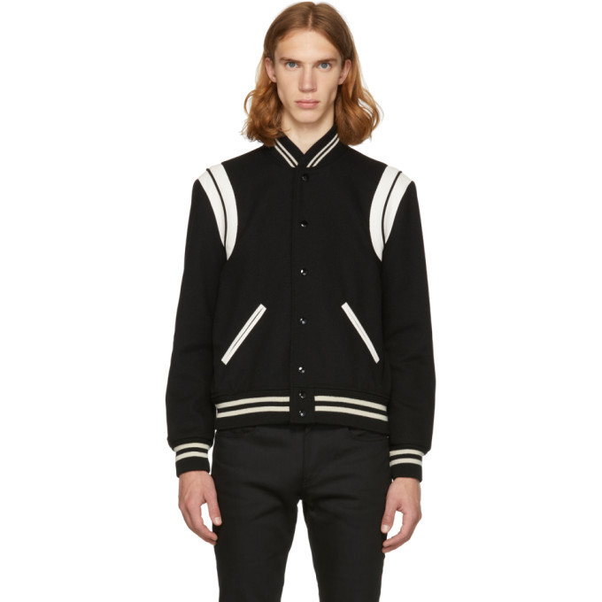 Saint Laurent Black And White Teddy Bomber Jacket, $2,550 | SSENSE ...