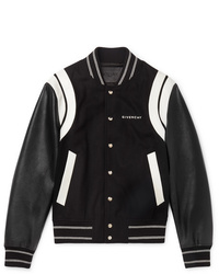 Givenchy Logo Print Leather And Wool Bomber Jacket