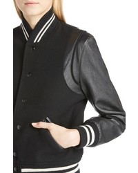 Saint Laurent Teddy Full Leather Sleeve Bomber Jacket