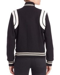 Saint Laurent Teddy Leather Trim Varsity Jacket