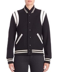 Saint Laurent Teddy Leather Trim Varsity Jacket