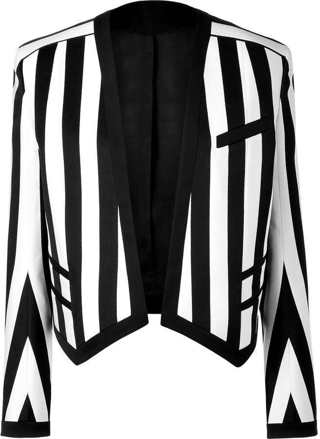 Balmain Blackwhite Striped Cotton Blend Open Jacket, $3,215 | STYLEBOP ...