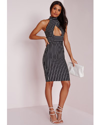 Missguided Striped Choker Midi Dress Monochrome