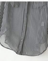 ChicNova Black And White Vertical Stripes Chiffon Blouse
