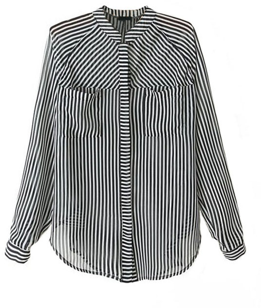ChicNova Black And White Vertical Stripes Chiffon Blouse, $29 ...