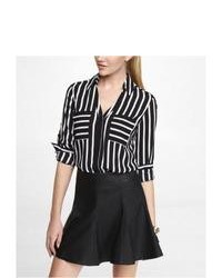 Express Striped Convertible Sleeve Portofino Shirt Black Large