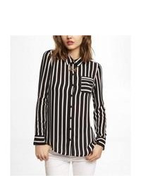 Express Striped One Pocket Button Up Blouse Black Small