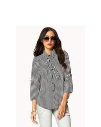 Love 21 Essential Tie Front Vertical Striped Shirt