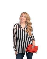 Stanzino Long Sleeve Striped Chiffon Plus Size Button Down Shirt