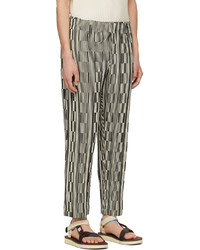 Homme Plissé Issey Miyake Off White Black Striped Hologram Trousers