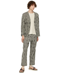 Homme Plissé Issey Miyake Off White Black Striped Hologram Trousers