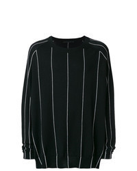 Black and White Vertical Striped Crew-neck Sweater