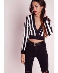 Black and White Vertical Striped Cropped Top