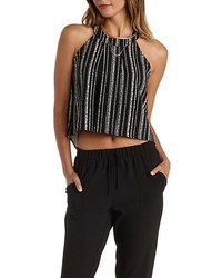 Sunday Rumors Abstract Striped Halter Crop Top