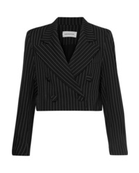 Black and White Vertical Striped Double Breasted Blazer