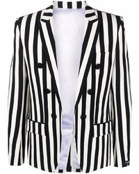 Black and White Vertical Striped Double Breasted Blazer