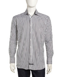 Black and White Vertical Striped Dress Shirt