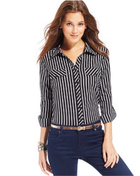Ny Collection Mixed Stripe Button Down Shirt