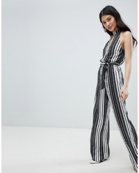 Oh My Love High Neck Striped Jumpsuit With Cut Out Detailwhite Stripe