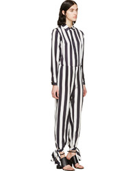 black and white vertical striped jumpsuit