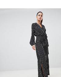 Parallel Lines Pinstripe Jumpsuit With Split Legs And White Stripe