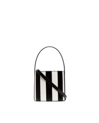 Black and White Vertical Striped Leather Bucket Bag