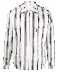 Black and White Vertical Striped Linen Long Sleeve Shirt