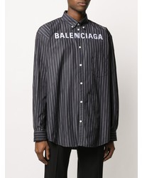 Balenciaga Pinstriped Logo Buttoned Shirt