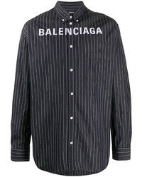 Balenciaga Pinstriped Logo Buttoned Shirt