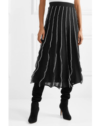 REDVALENTINO Ruffled Pointelle Knit Cotton Blend Midi Skirt