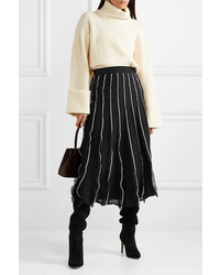 REDVALENTINO Ruffled Pointelle Knit Cotton Blend Midi Skirt