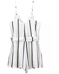 Spaghetti Strap Vertical Striped With Bow Black Jumpsuit