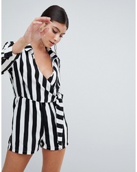 Missguided Wrap Front Stripe Playsuit