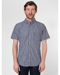 Black and White Vertical Striped Short Sleeve Shirt