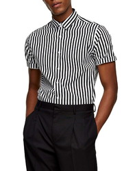 Topman Slim Fit Stripe Short Sleeve Button Up Shirt