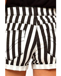 Romwe Striped Ribbed White And Black Shorts
