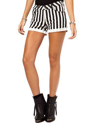 Romwe Striped Ribbed White And Black Shorts