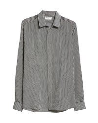 Saint Laurent Stripe Button Up Silk Shirt In 1095