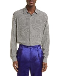 Saint Laurent Stripe Button Up Silk Shirt In 1095