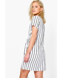 Boohoo Jenna Stripe Tie Waist Shift Dress