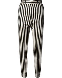 Black and White Vertical Striped Skinny Pants