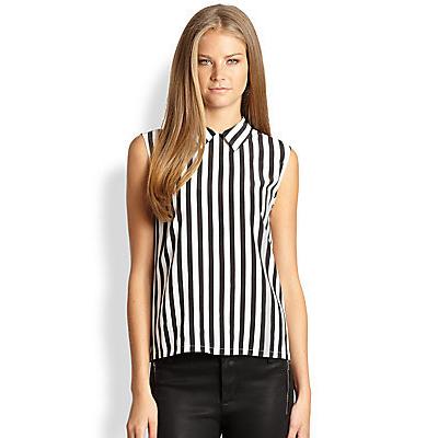 black and white striped sleeveless shirt