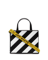 Off-White Black And White Diagonal Striped Leather Tote Bag